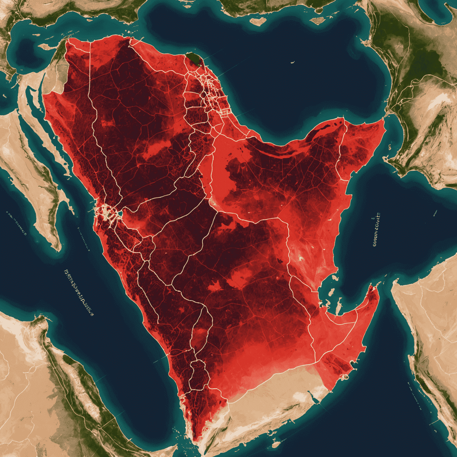 خريطة تغطية شبكة الجيل الخامس في الإمارات العربية المتحدة، تظهر المناطق المغطاة باللون الأحمر والمناطق قيد التوسع باللون الوردي